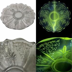 Vintage Fostoria Baroque Crystal Glass Uranium Platter